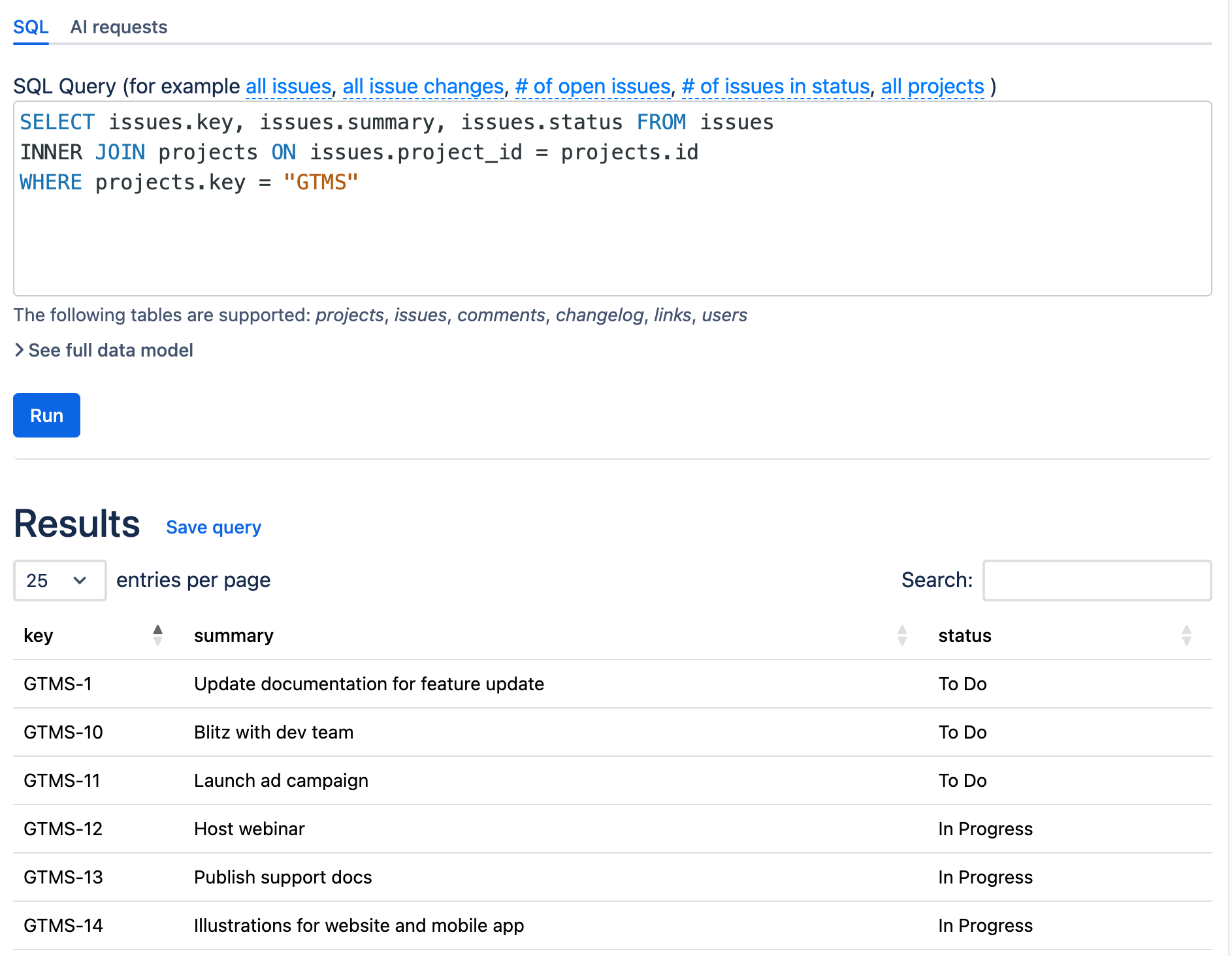 Selecting specific Jira Issue properties via SQL query